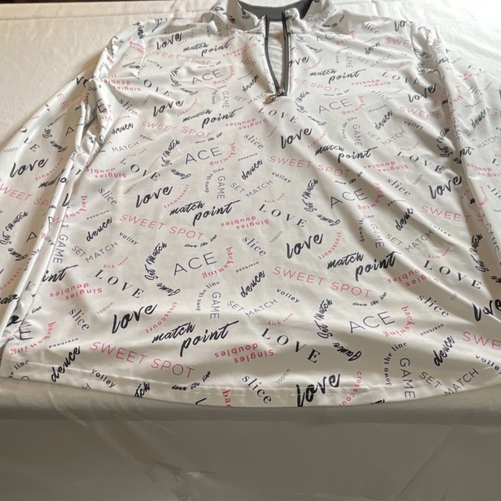 SanSoleil UPF 50 Women's L White Black Pink Graphic Long Sleeve Zip Mock‎ Golf